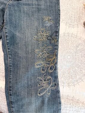 Baccini Blue Jeans Boot Cut with Gold Embroidered Floral Accents